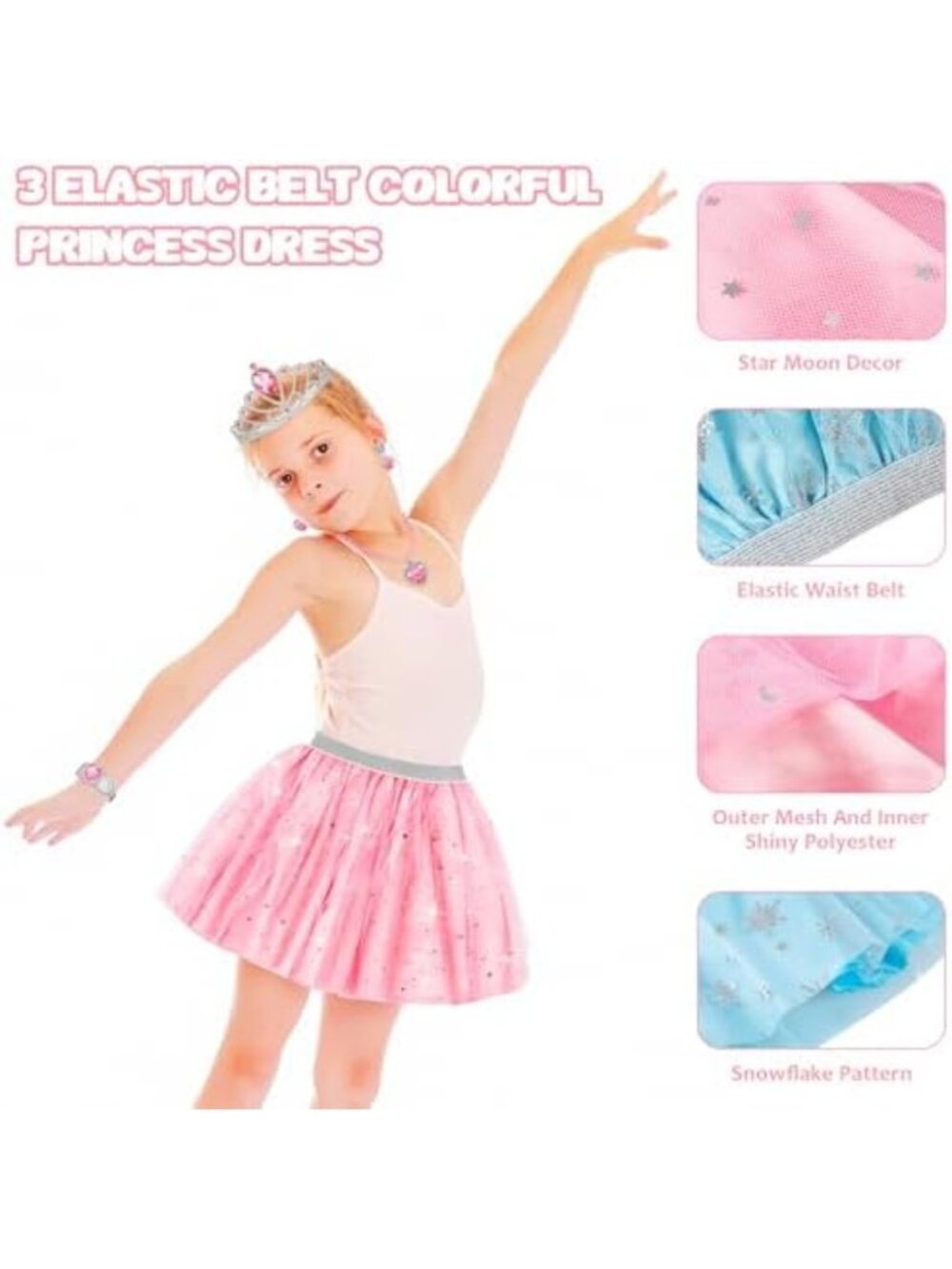 Girls' Princess Dress Up & Jewelry Set - Pretend Play Costume, Birthday Gift 3 - Picture 2 of 7